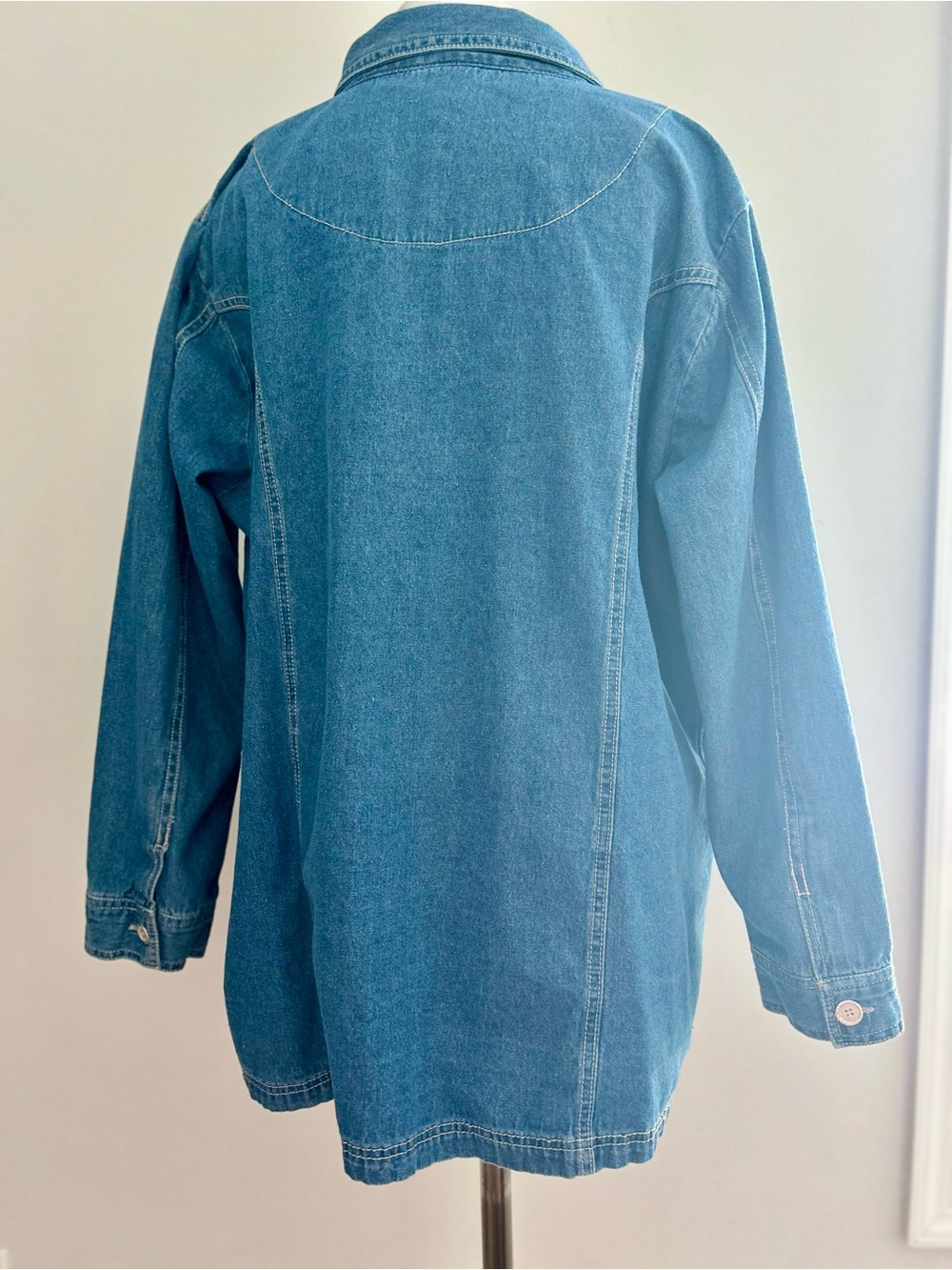 Tudor Court Women’s XL Denim Chore Jacket Blue Longline Button Front 100% Cotton - Picture 3 of 8